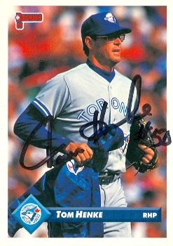103332 Tom Henke Autographed Baseball Card Toronto Blue Jays 1993 Donruss No. 723