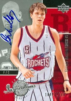 103378 Bostjan Nachbar Autographed Basketball Card Houston Rockets 2003 Upper Deck No. 144 Rookie