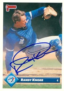 104147 Randy Knorr Autographed Baseball Card Toronto Blue Jays 1993 Donruss No. 717