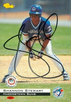 104149 Shannon Stewart Autographed Baseball Card Toronto Blue Jays 1994 Classic No. 71 Rookie