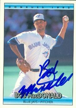 104154 Rob Macdonald Autographed Baseball Card Toronto Blue Jays 1992 Donruss No. 588
