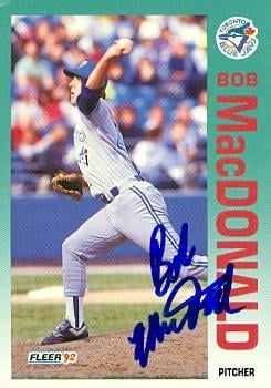 104182 Rob Macdonald Autographed Baseball Card Toronto Blue Jays 1992 Fleer No. 335