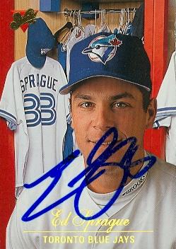104188 Ed Sprague Autographed Baseball Card Toronto Blue Jays 1994 Donruss Studio No. 31