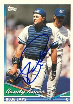 104193 Randy Knorr Autographed Baseball Card Toronto Blue Jays 1994 Topps No. 96