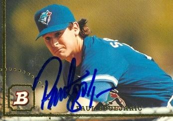 104204 Paul Spoljaric Autographed Baseball Card Toronto Blue Jays 1994 Bowman No. 581 Rookie