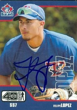 104208 Felipe Lopez Autographed Baseball Card Toronto Blue Jays 2002 Upper Deck Fortyman No. 67 Rookie