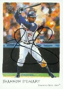 104215 Shannon Stewart Autographed Baseball Card Toronto Blue Jays 2002 Topps Gallery No. 129