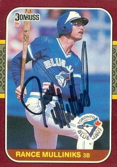 104221 Rance Mulliniks Autographed Baseball Card Toronto Blue Jays 1987 Donruss No. 32