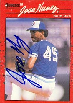 104228 Jose Nunez Autographed Baseball Card Toronto Blue Jays 1990 Donruss No. 467