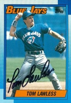 104238 Tom Lawless Autographed Baseball Card Toronto Blue Jays 1990 Topps No. 49