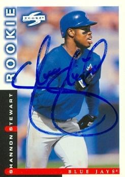 104242 Shannon Stewart Autographed Baseball Card Toronto Blue Jays 1997 Score Rookie No. 247