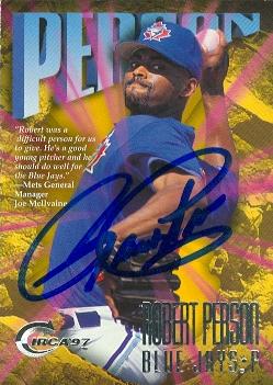104243 Robert Person Autographed Baseball Card Toronto Blue Jays 1997 Circa No. 180
