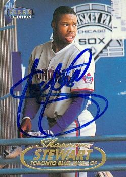 104246 Shannon Stewart Autographed Baseball Card Toronto Blue Jays 1998 Fleer Tradition No. 54