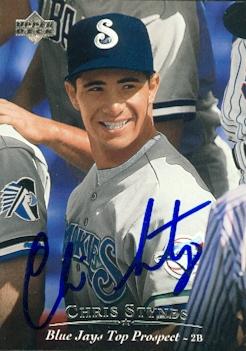 104254 Chris Stynes Autographed Baseball Card Toronto Blue Jays 1994 Upper Deck Top Prospect No. 97 Rookie