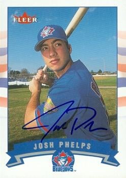104257 Josh Phelps Autographed Baseball Card Toronto Blue Jays 2002 Fleer No. 386
