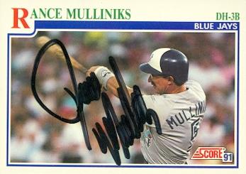 104263 Rance Mulliniks Autographed Baseball Card Toronto Blue Jays 1991 Score No. 433
