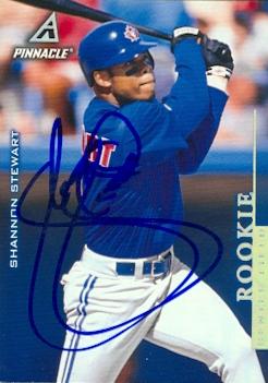 104269 Shannon Stewart Autographed Baseball Card Toronto Blue Jays 1997 Pinnacle No. 162 Rookie