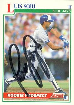104336 Luis Sojo Autographed Baseball Card Toronto Blue Jays 1991 Score Rookie No. 342