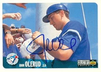 104343 John Olerud Autographed Baseball Card Toronto Blue Jays 1996 Upper Deck No. 750