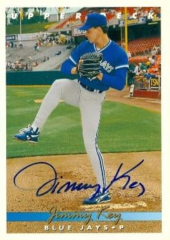 104344 Jimmy Key Autographed Baseball Card Toronto Blue Jays 1993 Upper Deck No. 358