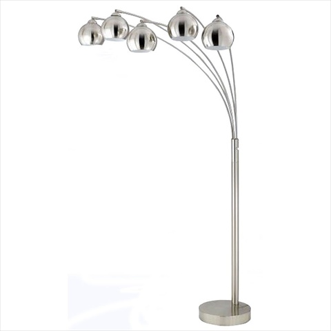 60 W X 5 Arc Floor Lamp With Metal Shade, Brushed Steel Finish