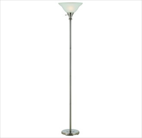 150 W 3 Way Torchiere With Glass Shade, Brushed Steel Finish