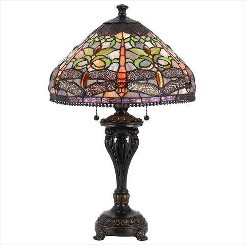 Bo-2355tb 60 W X 2 Tiffany Table Lamp, Antique Bronze Finish With Glass Art