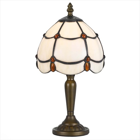 Bo-2384ac 40 W Tiffany Accent Lamp With Zinc Cast Base With Stained Glass Shades, Antique Brass Finish