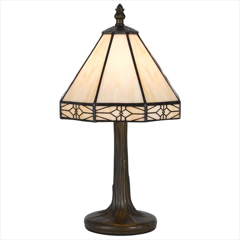 Bo-2385ac 40 W Tiffany Accent Lamp With Zinc Cast Base With Stained Glass Shades And Floral, Antique Brass Finish