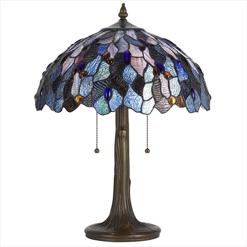 Bo-2387tb 60 W X 2 Tiffany Table Lamp, Zinc Cast Base With Stained Glass Shades, Dark Bronze Finish