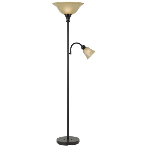 100 W Metal Torchiere Lamp With 60 W Reading Lamp, Dark Bronze Finish