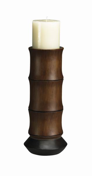 11 In. Bamboo Design Candle Holder In Mahogany Finish