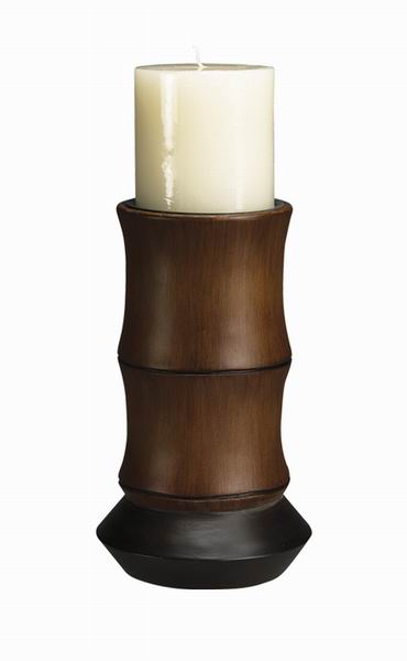 8 In. Bamboo Design Candle Holder In Mahogany Finish