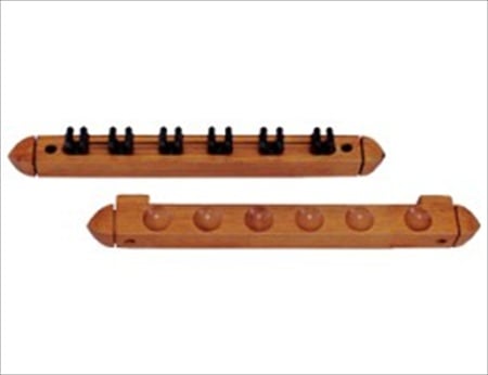 Wall Rack - Standard 6 Cue With Clips Honey