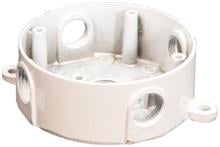 4 In. Round Weatherproof Boxes - Five Holes 0.5 In. White