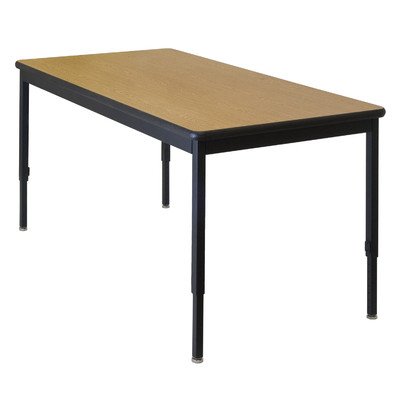 4 8 In. X 9 6 In. Fully Welded Lobo Table, Black Frame And Adjustable Legs, Bannister Oak Laminate With Lotz Armor Edge Top