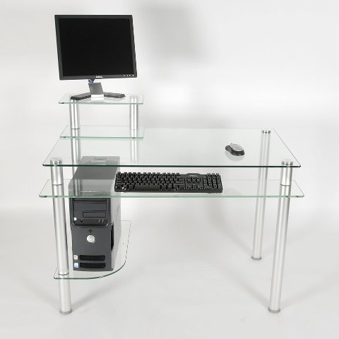 Ct-009 Clear Glass And Aluminum Computer Desk