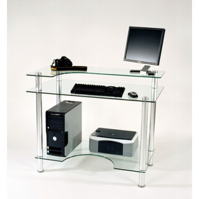 Cut-106 Clear Glass Computer Desk With Monitor Stand