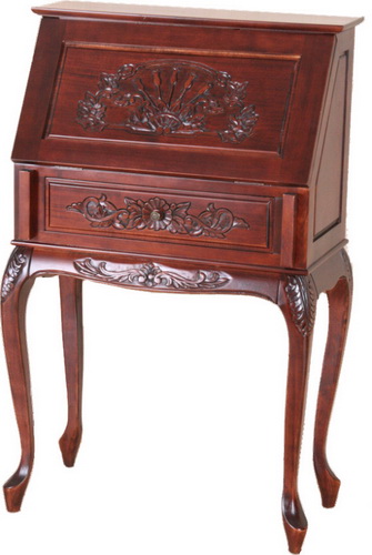 3832 Small Carved Secretary Desk With Fold Out Front