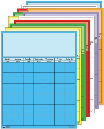 Shapes Se-0366 Vertical Calendar Set Of 12 Assorted Colors, 2 2 In. X 2 8 In. With 1.2 In. X 1.2 In. Squares Printed On Heavy Tagboard