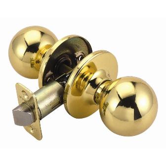 Ball 2-way Latch Passage Door Knob, Adjustable Backset, Polished Brass Finish