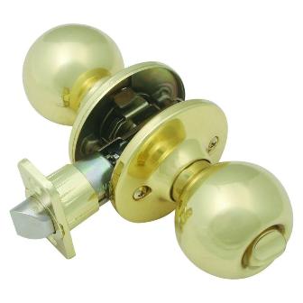 Ball 2-way Latch Privacy Door Knob, Adjustable Backset, Polished Brass Finish