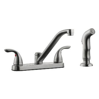 Ashland Low Arch Kitchen Faucet With Sprayer, Satin Nickel Finish