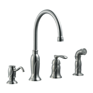 Madison Kitchen Faucet With Sprayer And Soap Dispenser, Satin Nickel Finish