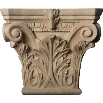 11.5 In. W X 6.75 In. Bw X 3.75 In. D X 9.62 In. H Large Floral Roman Corinthian Capital Fits Pilasters Up To 6.25 In. W X 2 In. D, Maple