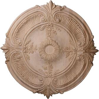 16 In. Od X 1.12 In. P Carved Acanthus Leaf Ceiling Medallion, Cherry