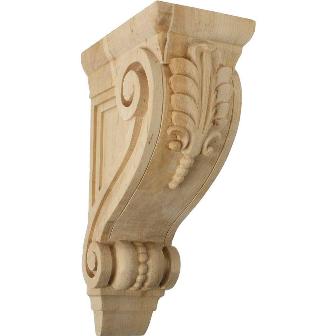 4.75 In. W X 8 In. D X 13.25 In. H Large Fig Leaf Corbel, Cherry, Architectural Accent