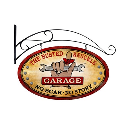 Bust045 Busted Knuckle Garage Automotive Double Sided Oval Metal Sign With Wall Mount