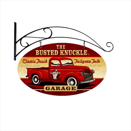 Bust063 Old Truck Automotive Double Sided Oval Metal Sign With Wall Mount