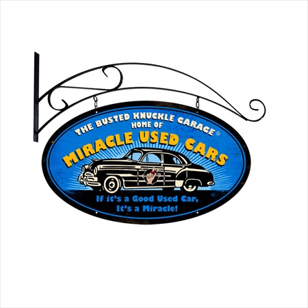Bust105 Miracle Used Cars Automotive Double Sided Oval Metal Sign With Wall Mount